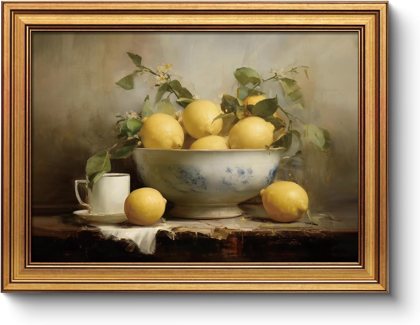 Framed Farmhouse Blue Wall Art — 16" — Bowl of Lemons