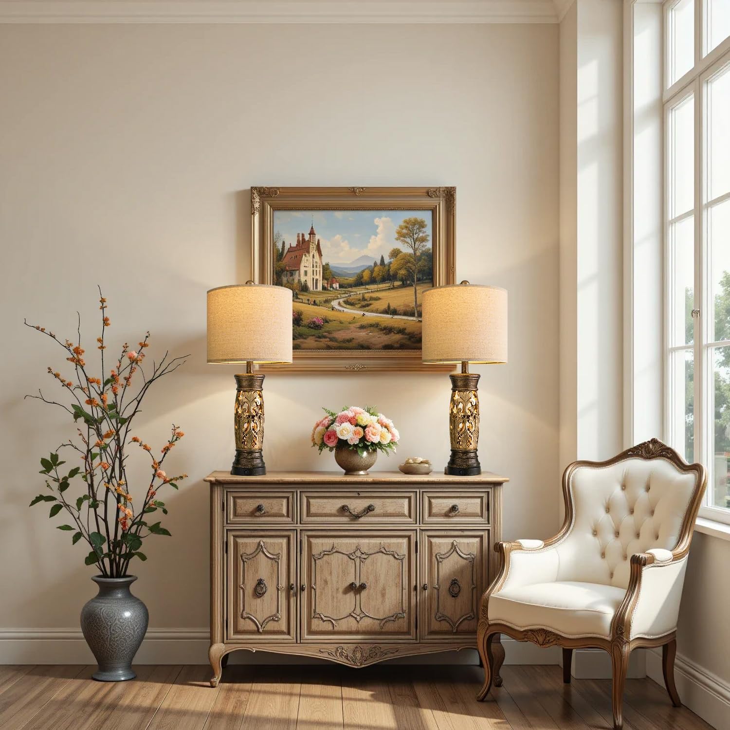 USB Farmhouse Gold Bedside Lamp — 27.25" - View 5