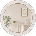 Farmhouse White Round Mirror — 24" — Leaf White