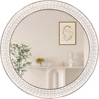 Farmhouse White Round Mirror — 24" — Leaf White