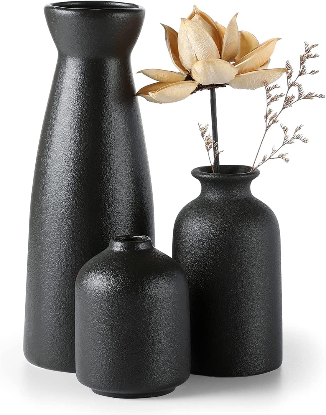 Farmhouse Beige Flower Vase — Set of 3 — 3set-black