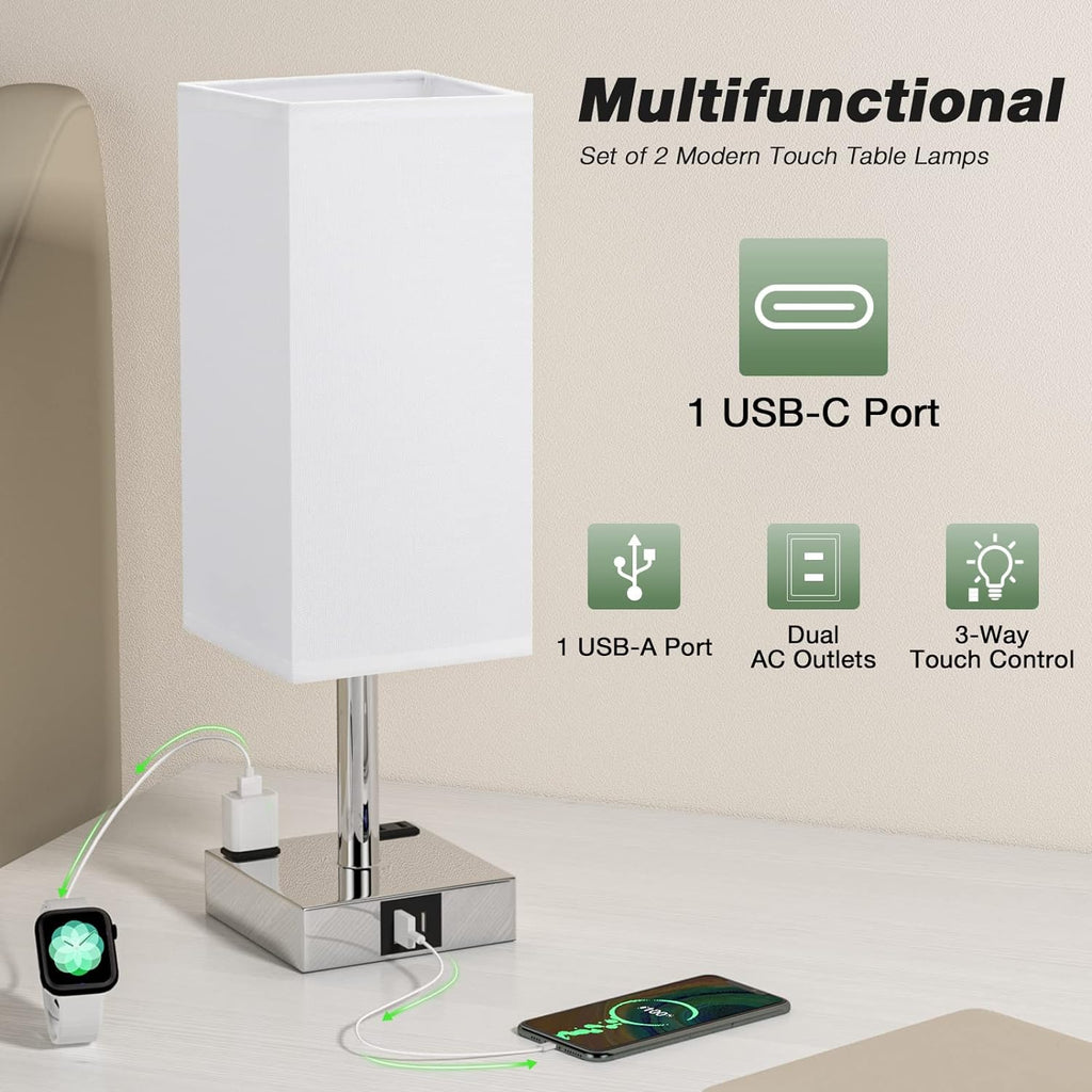 Dimmable Beige Bedside Lamp — Set of 2 - View 3