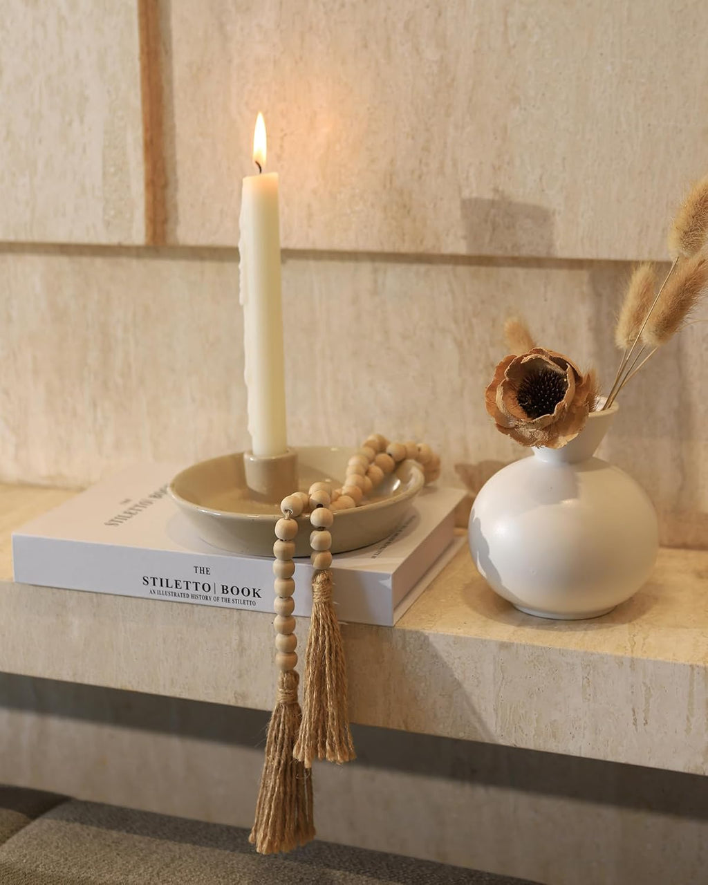 Round Boho White Candle - View 5
