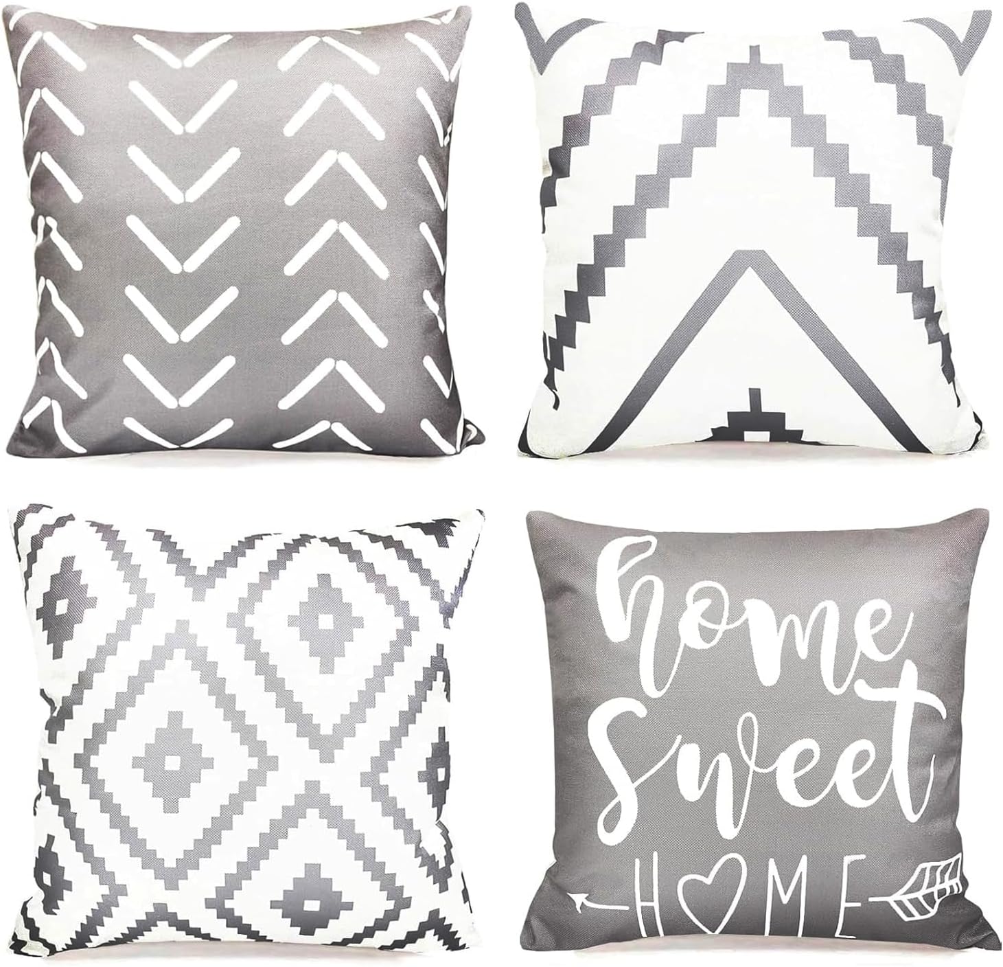 Linen Boho Beige Throw Pillow Cover — 18" — Grey-geometric