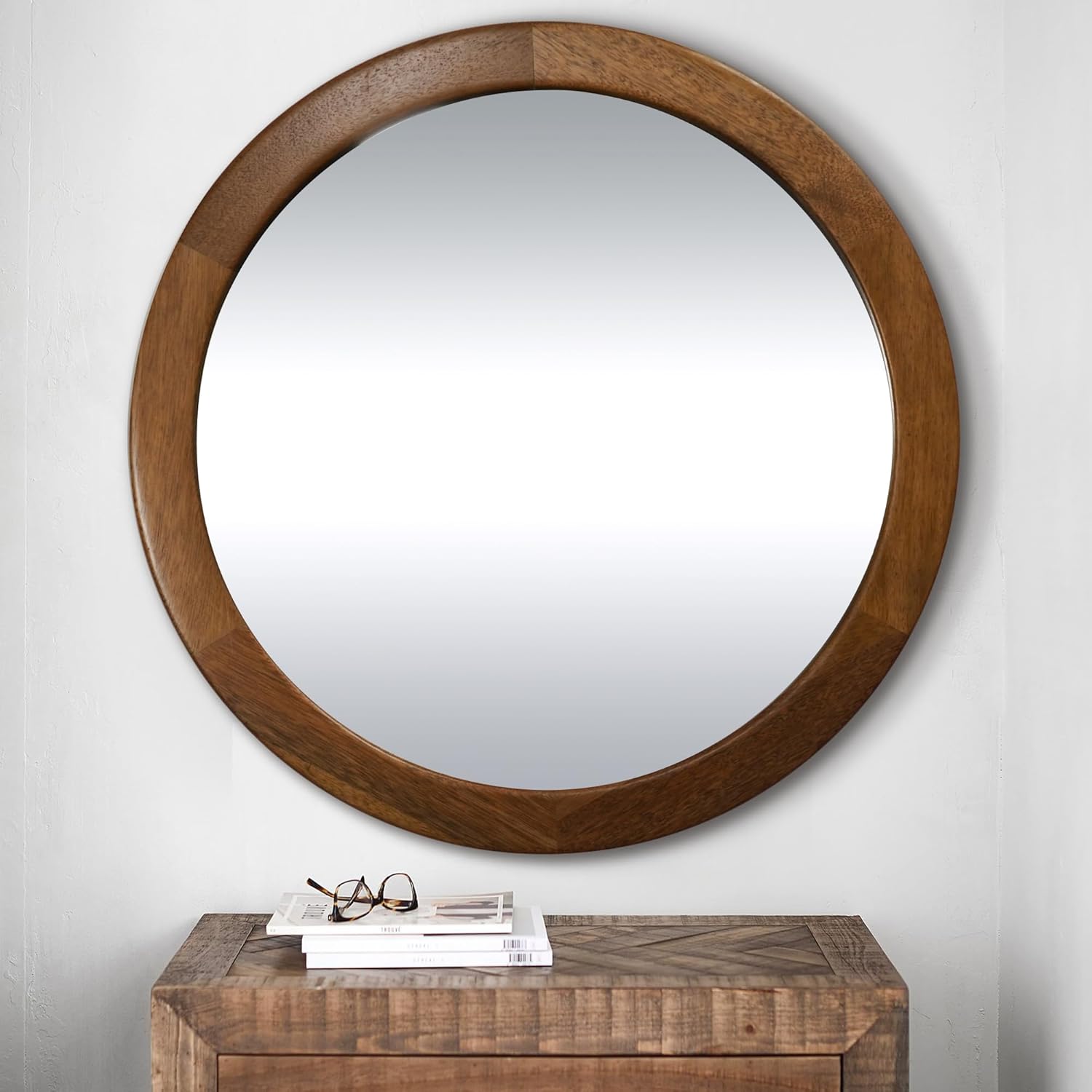 Round Farmhouse Beige Wall Mirror — 24" — 36"L x 36"W