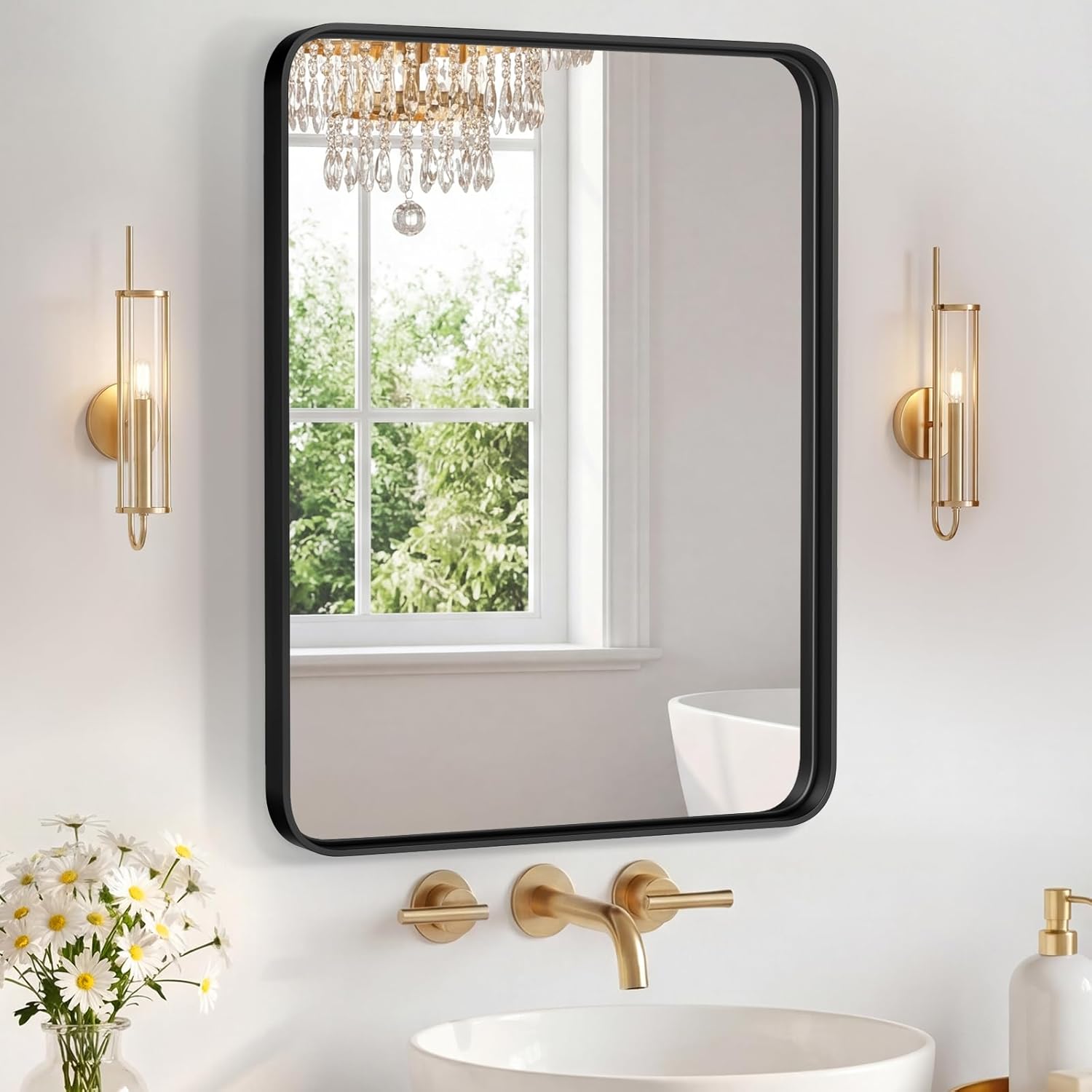 Framed Farmhouse Black Vanity Mirror — 32" — Black-rect