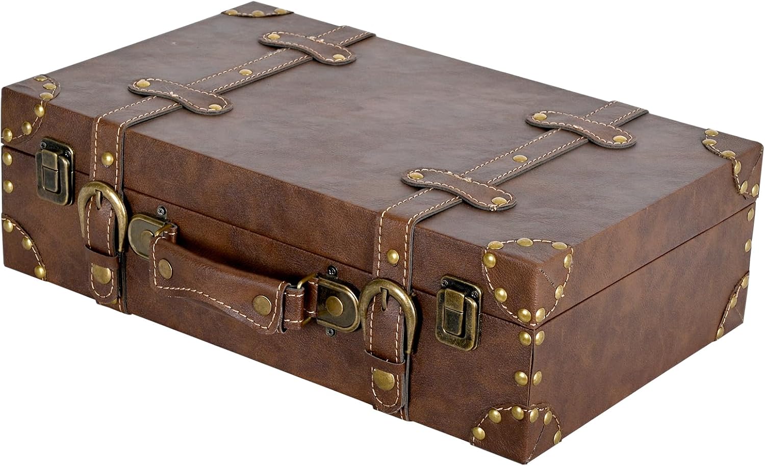 Linen Beige Home Decor — 16.54" — Faux Leather Brown