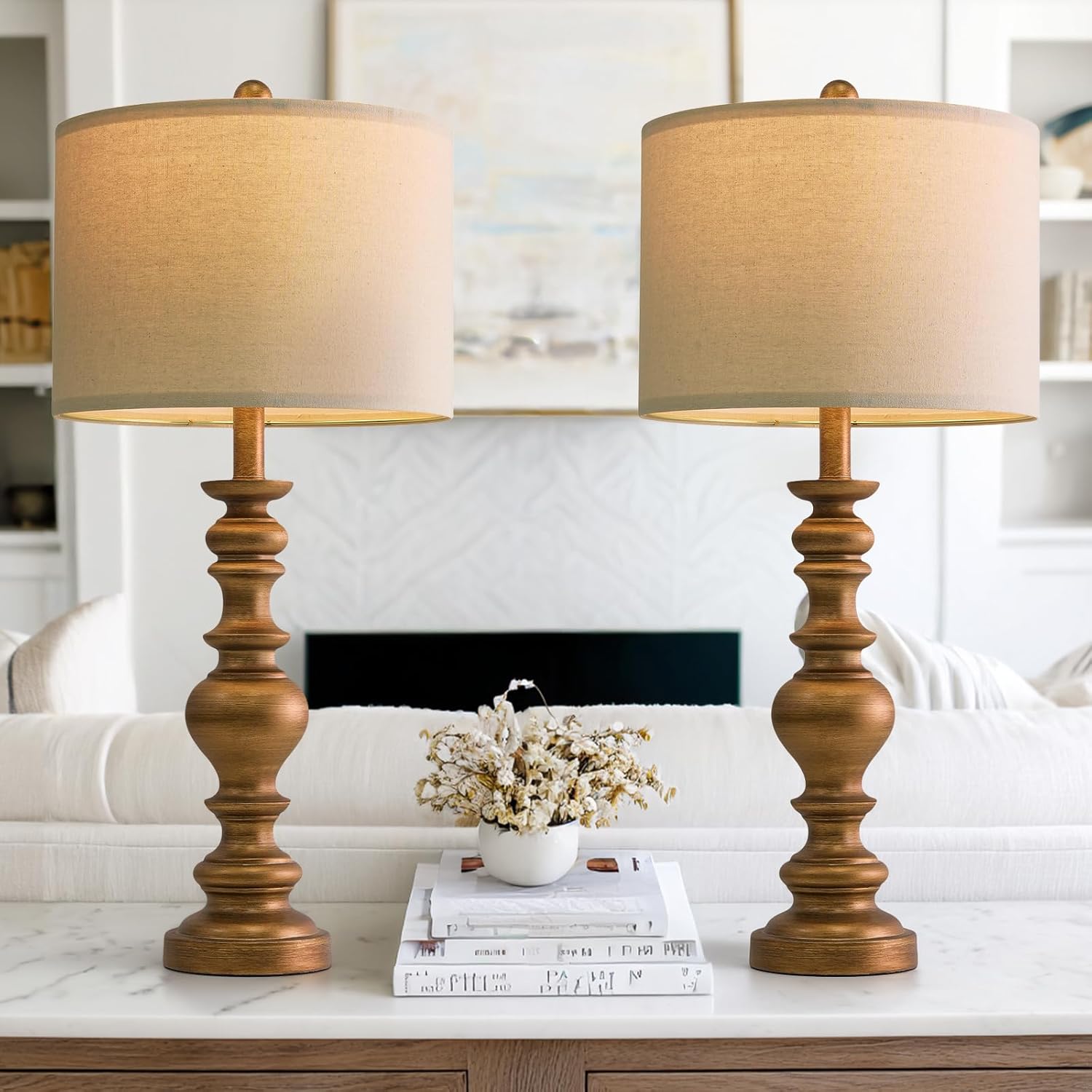 Linen Farmhouse Black Desk Lamp — 20.5" — Antique Gold