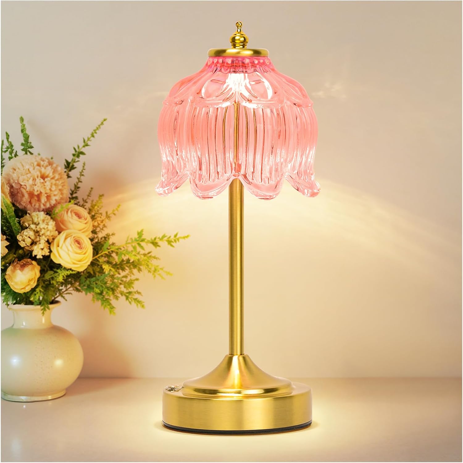Cordless Black Desk Lamp — Flower Pink