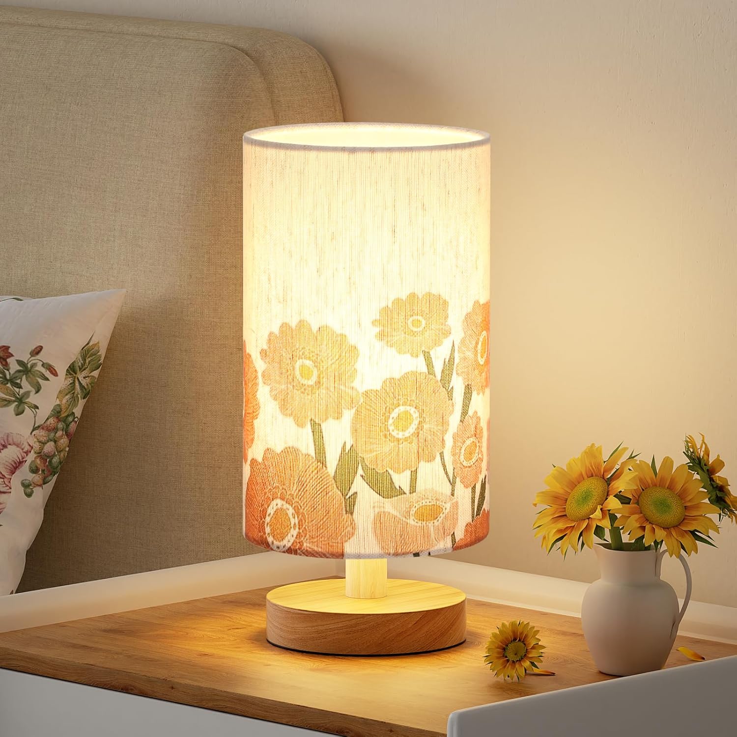 Beige Bedside Lamp — 9" — Sunflower Cream Shade