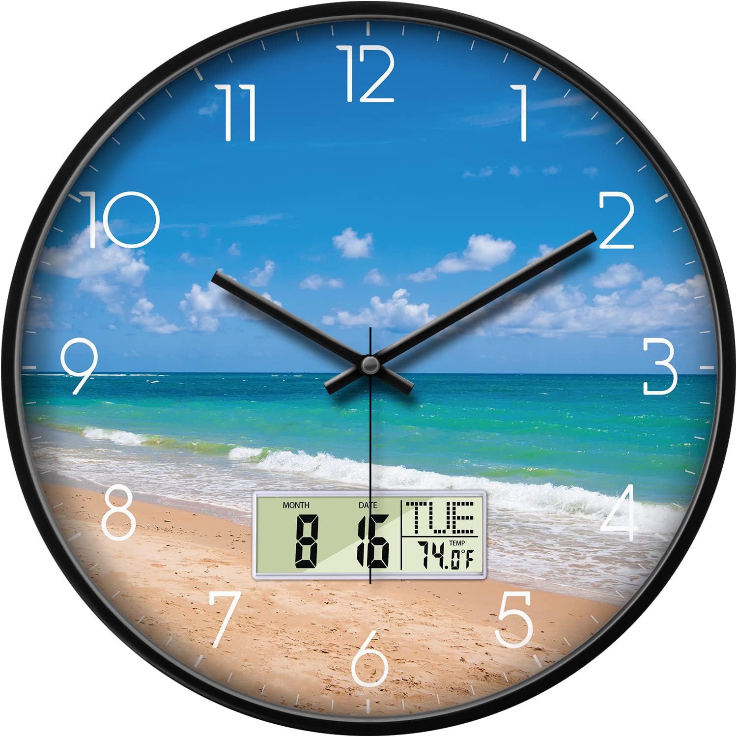 Battery Operated Farmhouse Beige Wall Clock — 12" — Blue