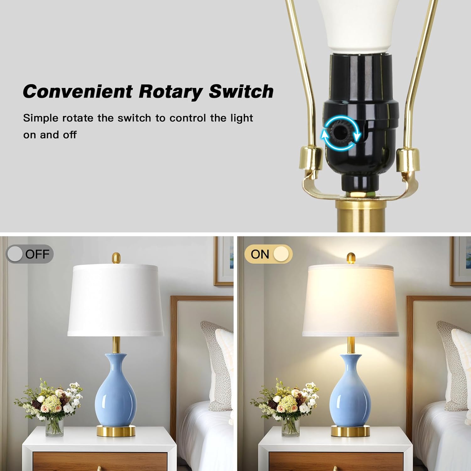 Modern Beige Bedside Lamp — 24" - View 5