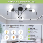 Mid-Century Black Chandelier — 6-Light - View 3