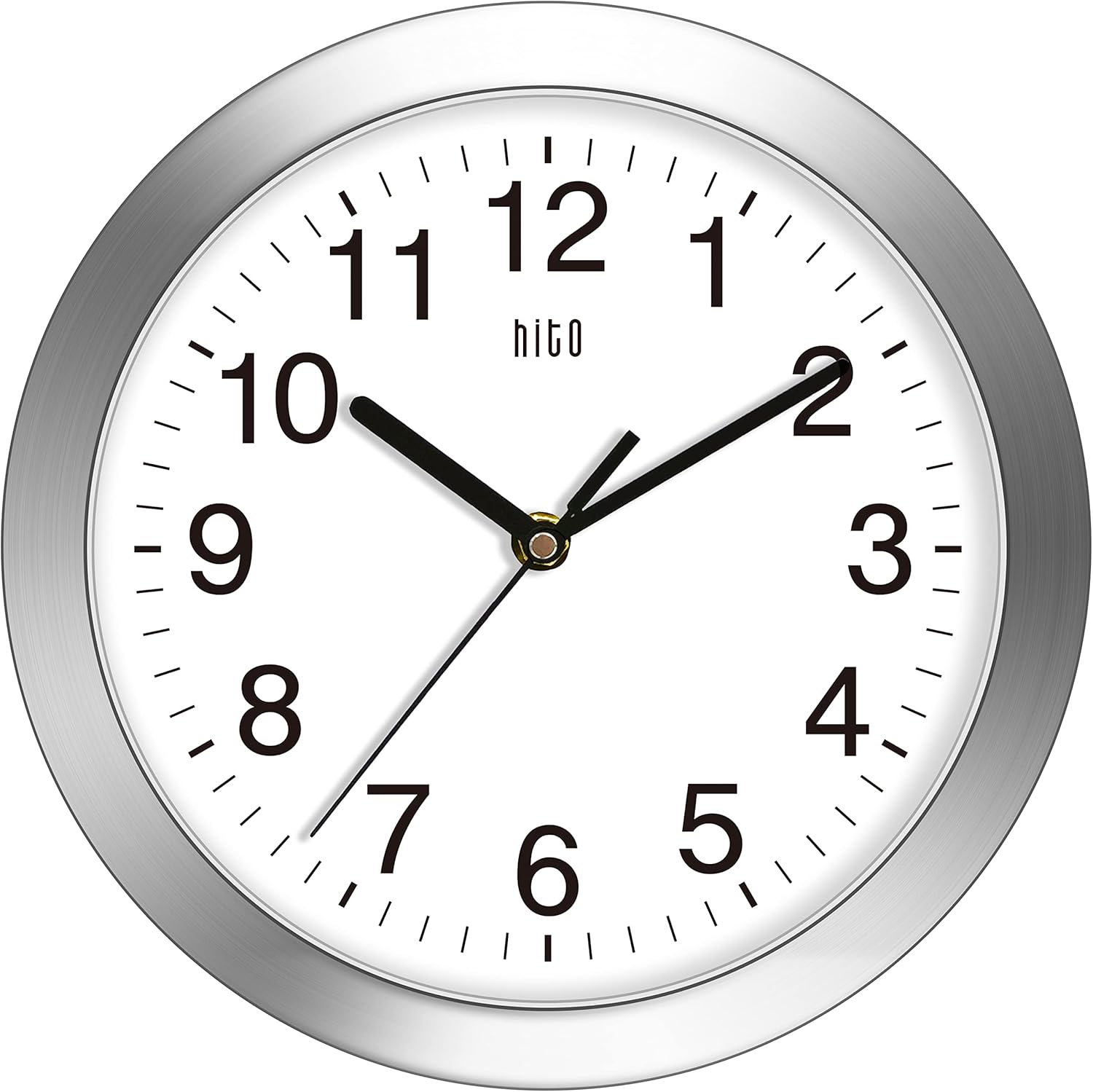 Battery Operated Black Wall Clock — 14" — Silver