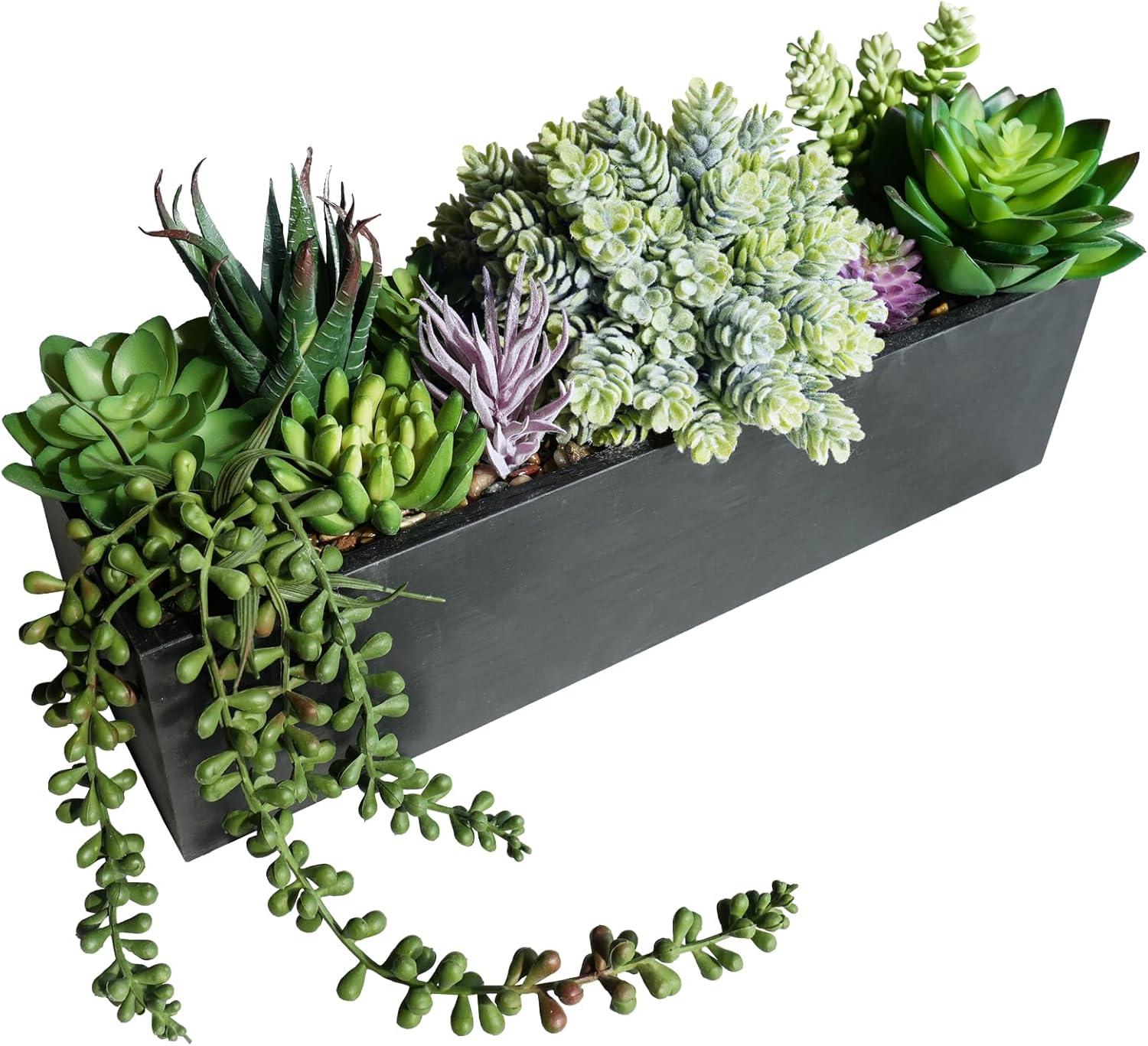 Rectangular Farmhouse Wood Artificial Plant — 14" — Succulent in Black