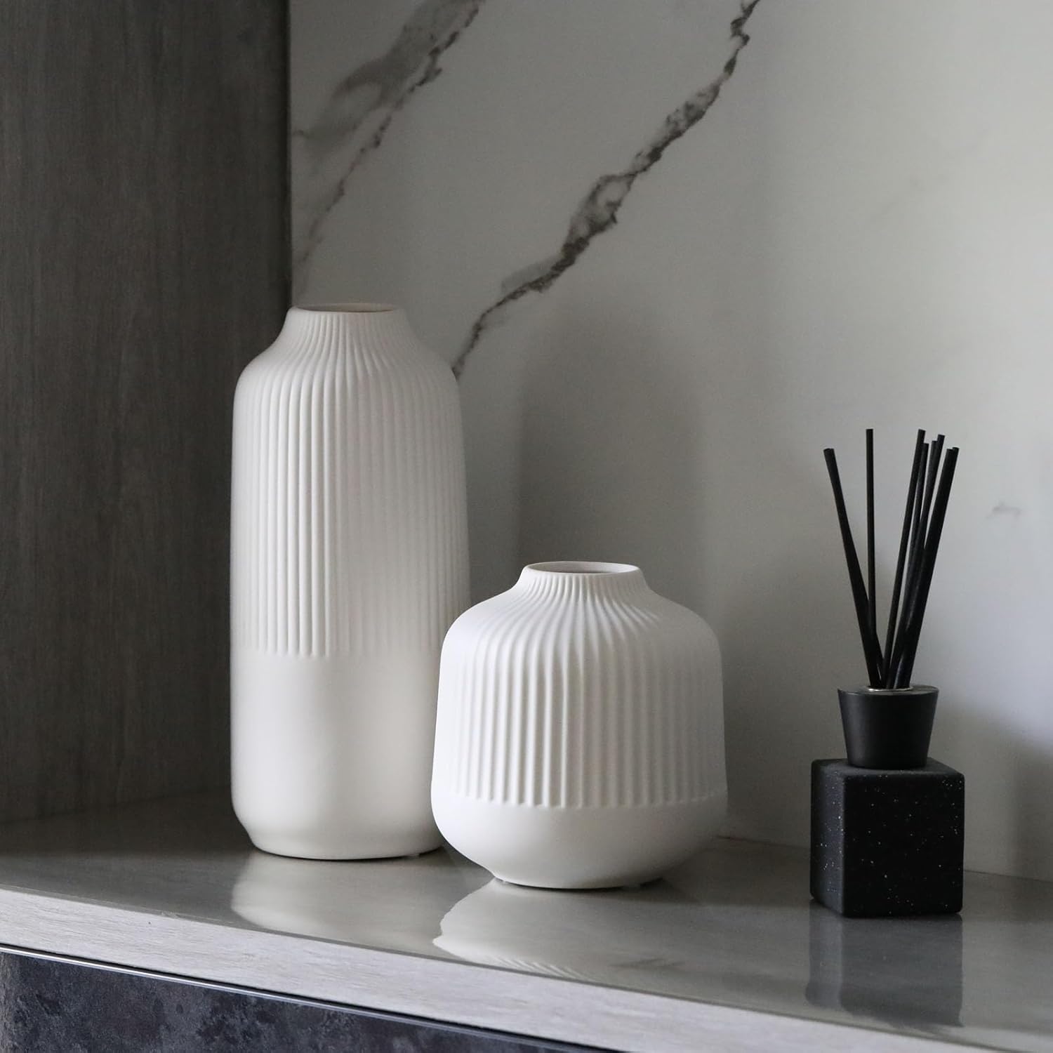 Boho Black Flower Vase — Set of 2 — White