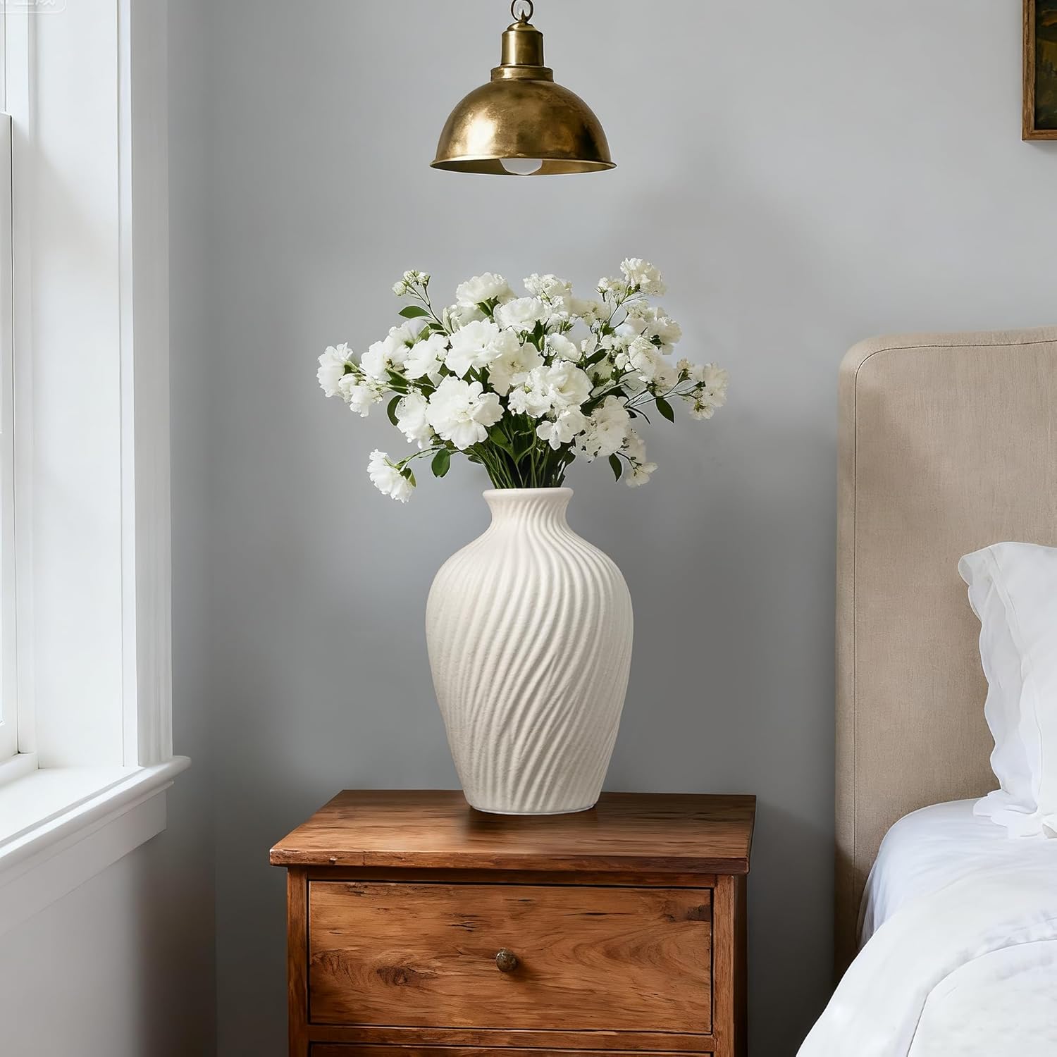 Round Farmhouse Ceramic Flower Vase — 5" - View 6