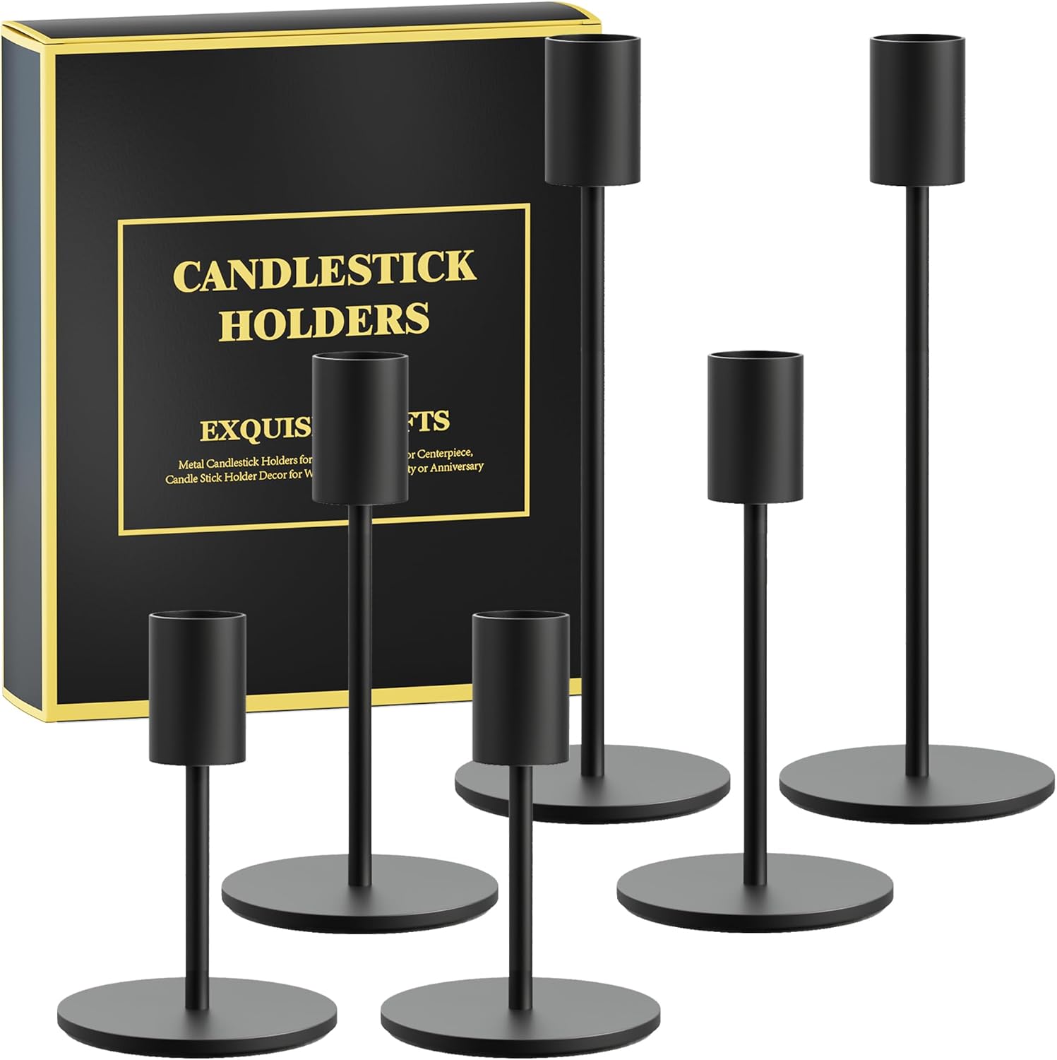 Modern Black Candle — Set of 3 — Black
