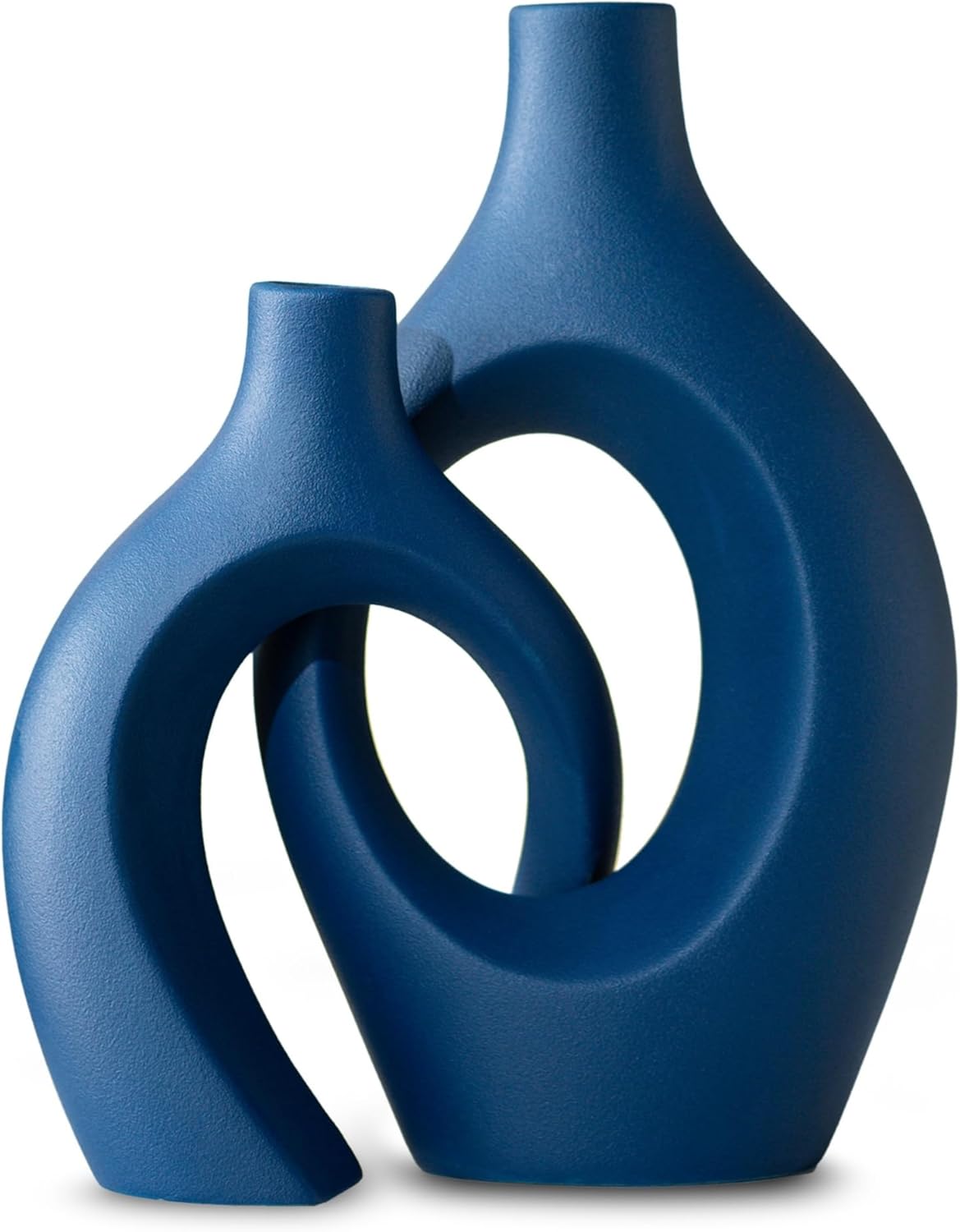 Round Boho Beige Vase Set — Set of 2 — Matte Navy Blue - Xl