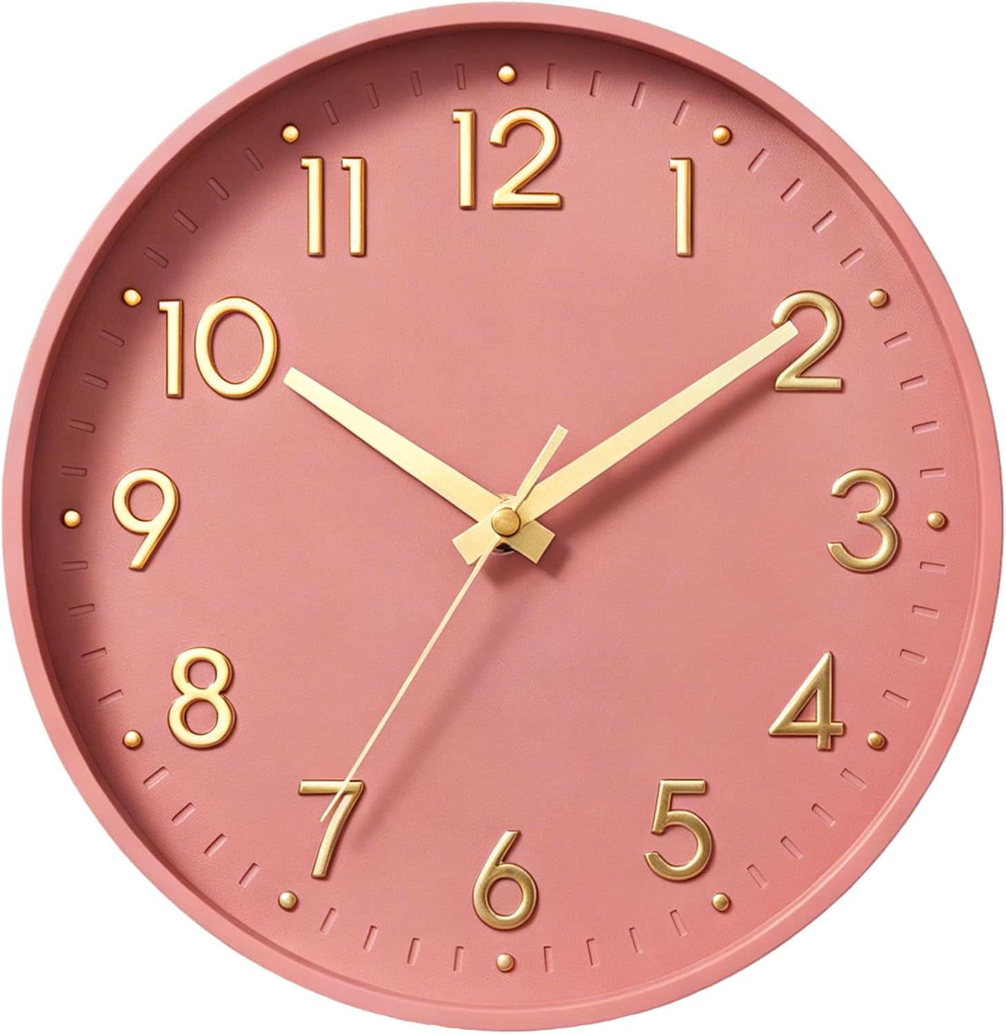 Battery Operated Modern Beige Wall Clock — 8" — E_pink Gold