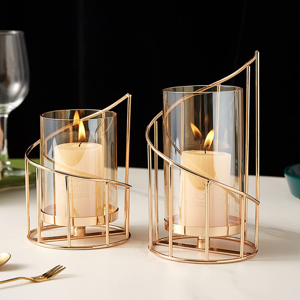 Luxe Metal Pillar Candle — Set of 2