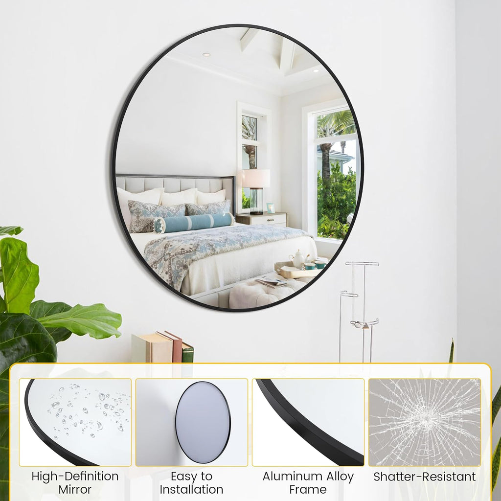 Round Farmhouse Black Wall Mirror — 36" - View 4