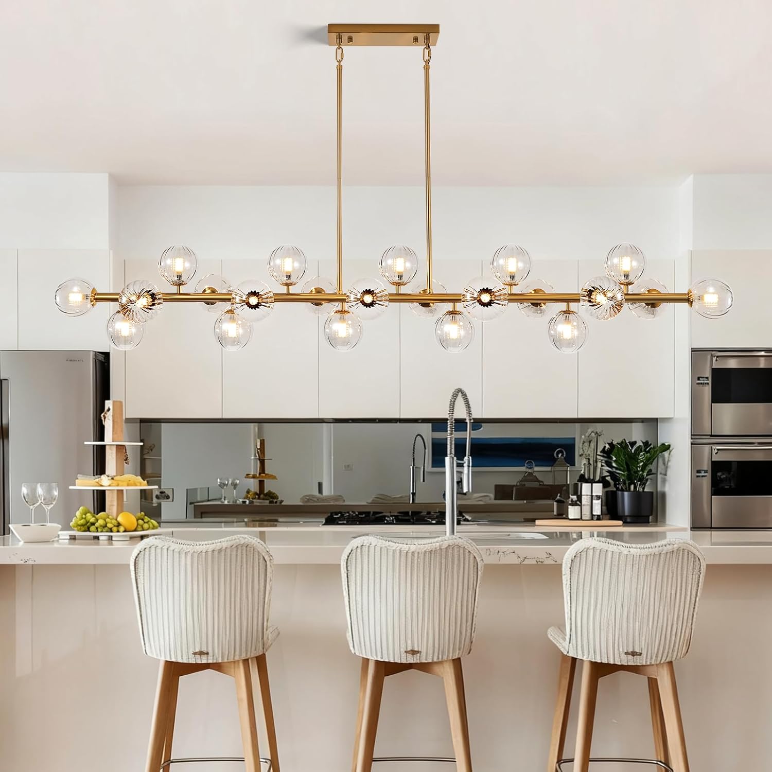 Adjustable Luxe Glass Chandelier — 16-Light — transparent-70in-22light