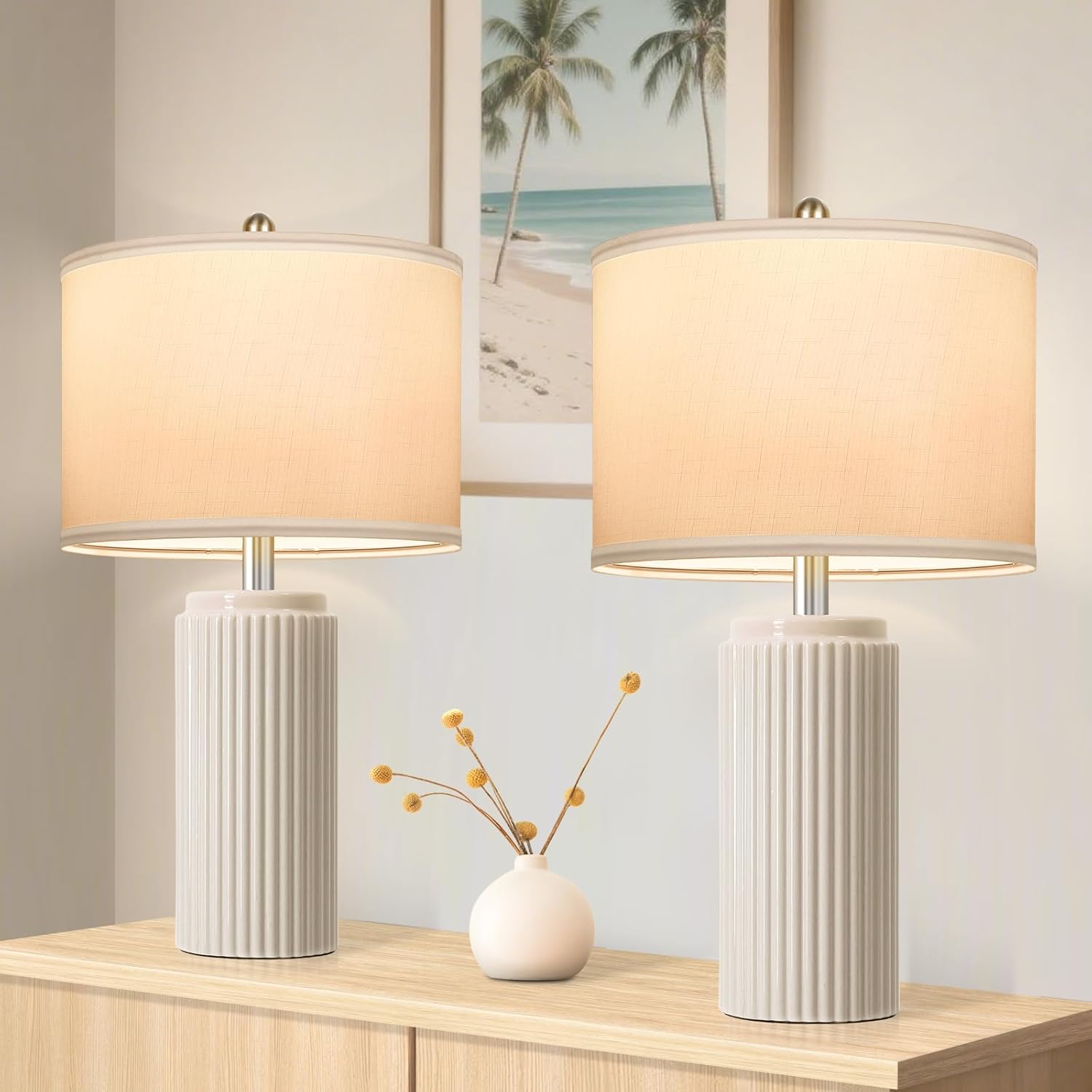 Boho Beige Nightstand Lamp — 23.5" — 23.5"