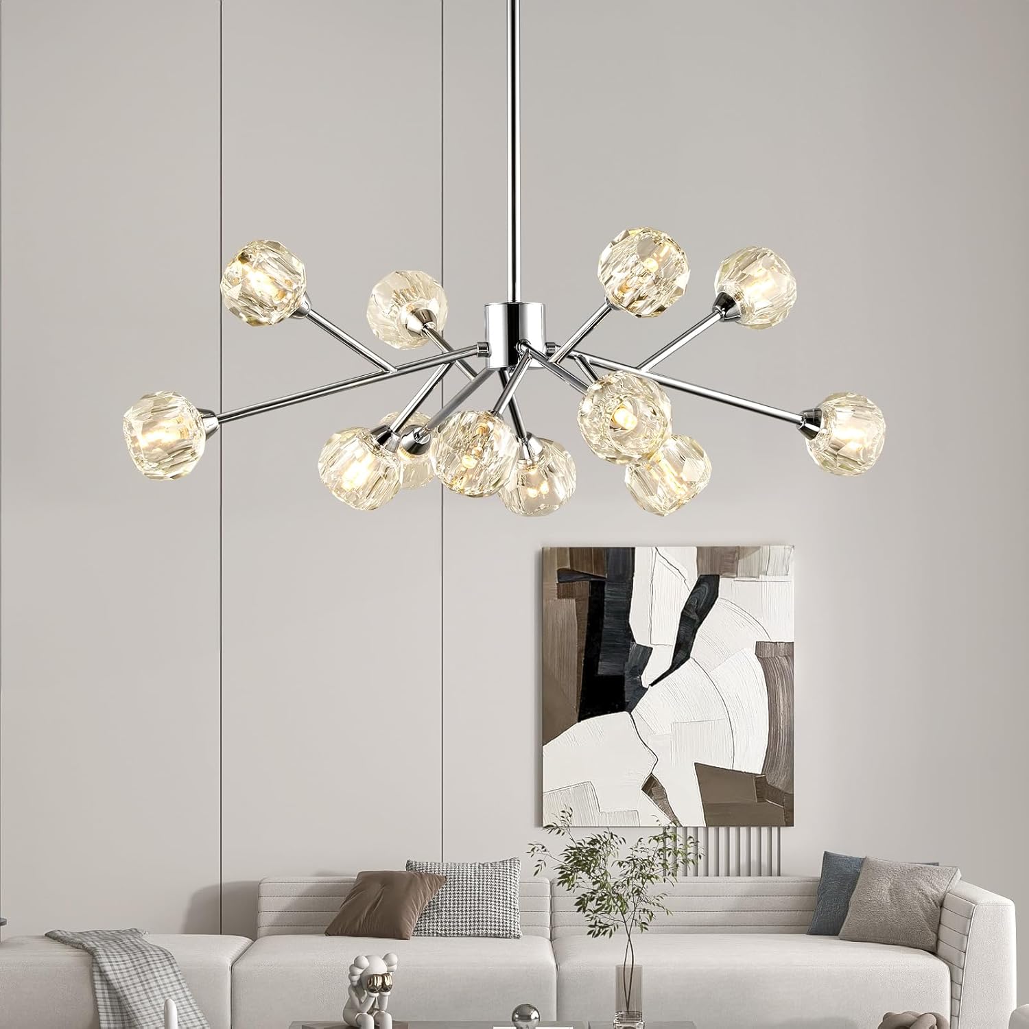 Luxe Black Chandelier — 36" — Chrome
