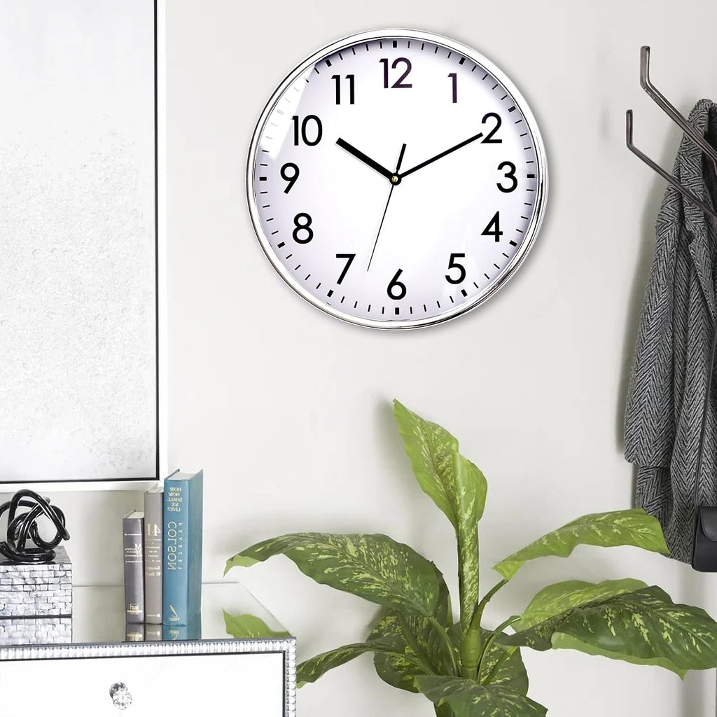 Battery Operated Modern Silver Wall Clock — 12" - View 9