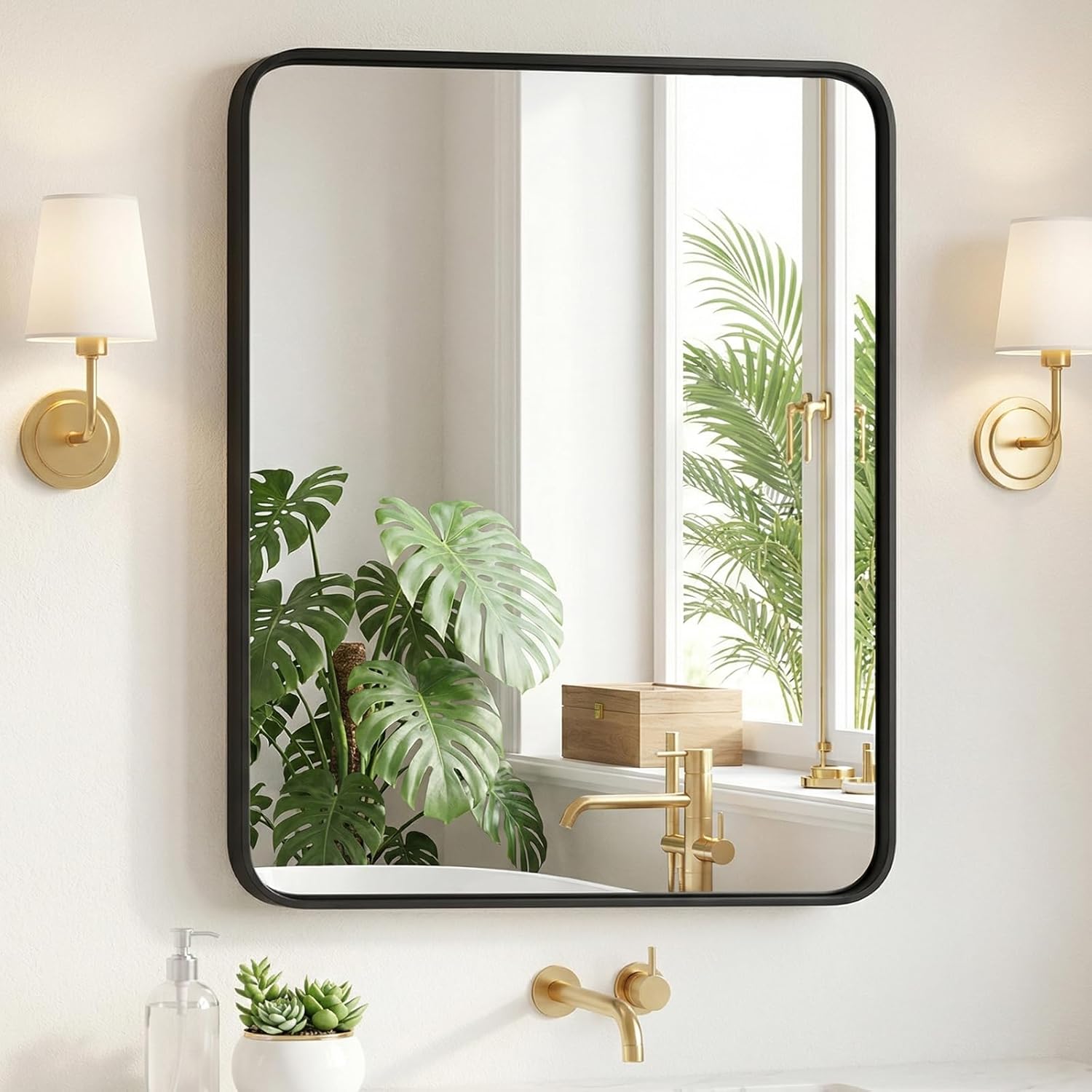 Framed Luxe Black Wall Mirror — 40" — Black-rect