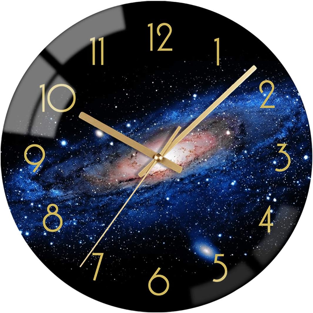 Battery Operated Black Wall Clock — 12" — Night Sky Pattern