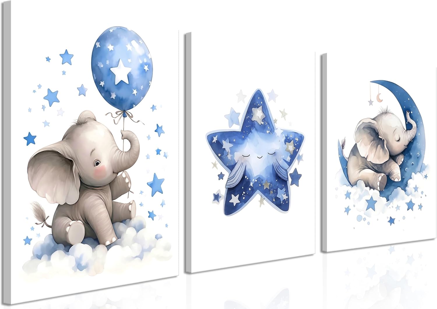 Framed Blue Canvas Wall Art — 12" — Blue Elephant