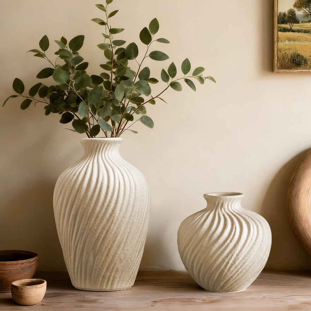 Round Farmhouse Ceramic Flower Vase — 5" - View 7