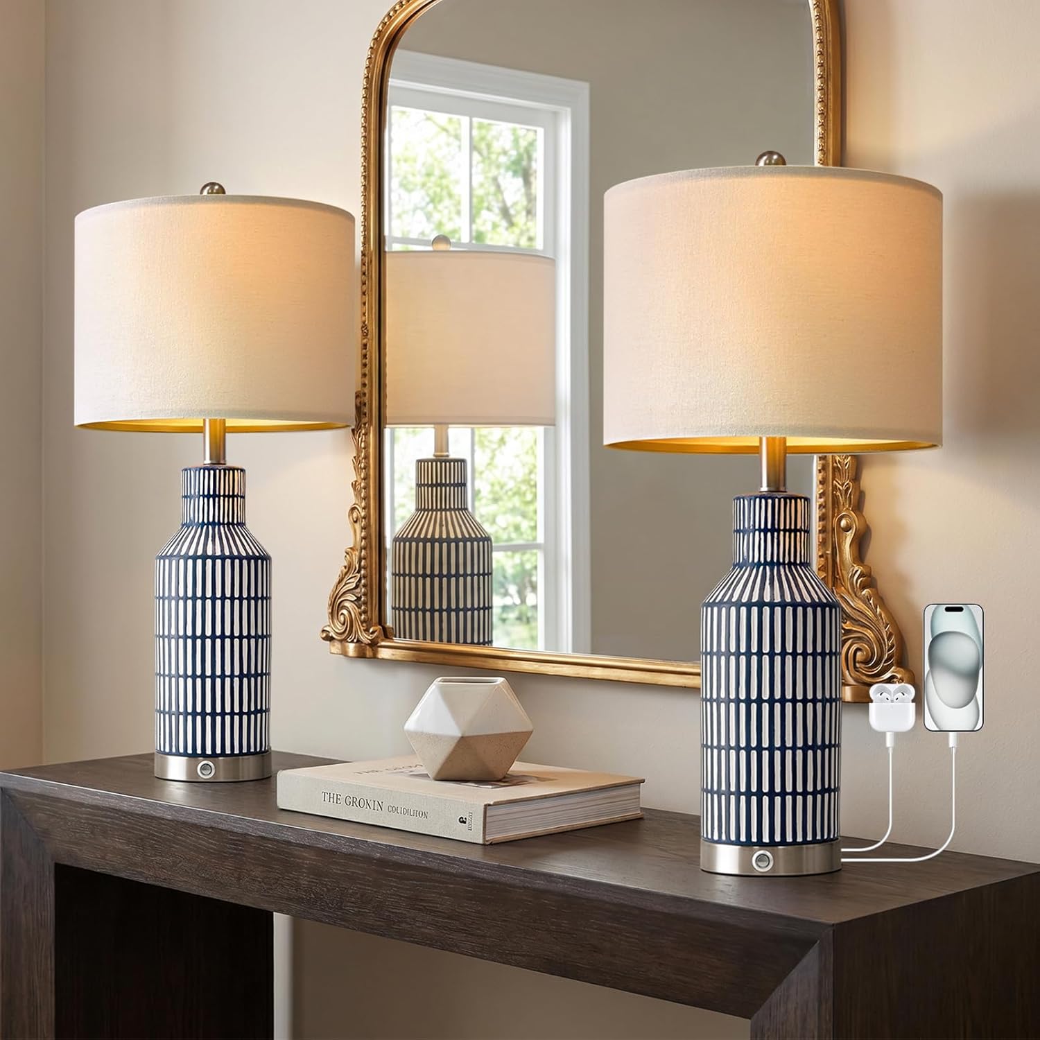 Farmhouse Black Bedside Lamp — 25" — Dark Blue