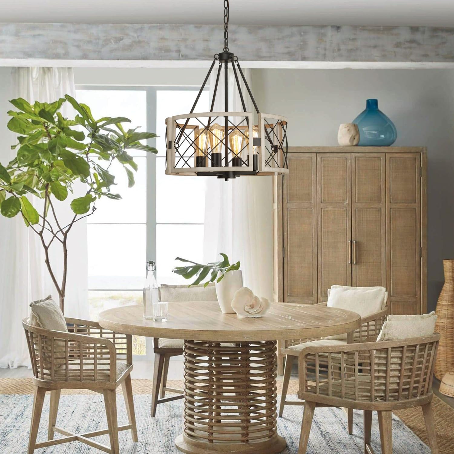 Adjustable Farmhouse Grey Chandelier — 4-Light - View 2