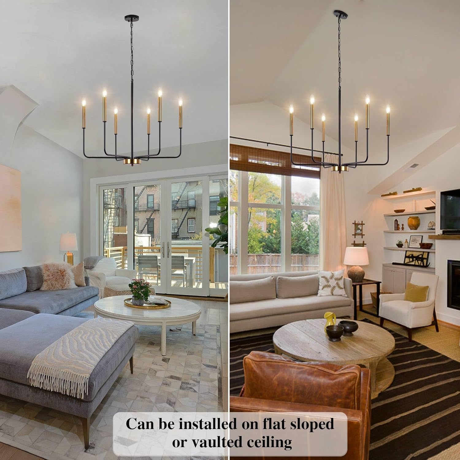 Farmhouse Black Chandelier — 6-Light - View 3