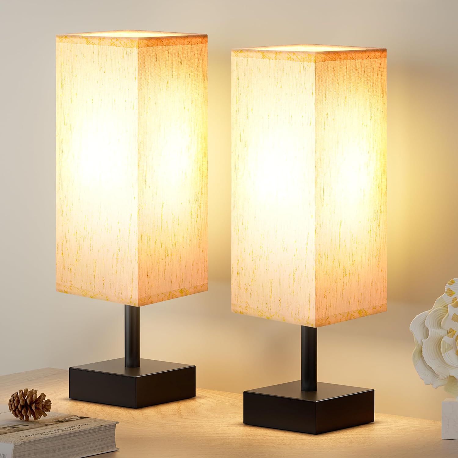 Modern Beige Bedside Lamp — Cream & Black Set