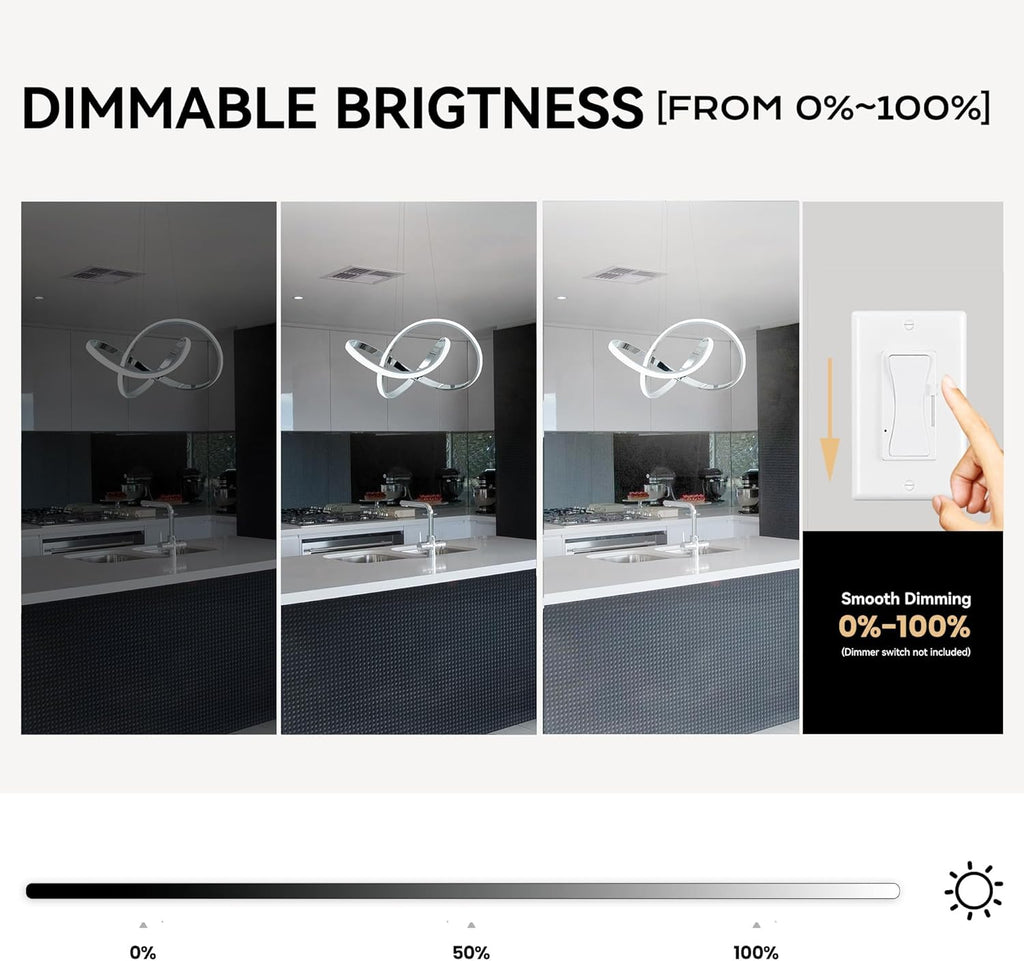 Dimmable Modern Black Chandelier — 7" - View 3