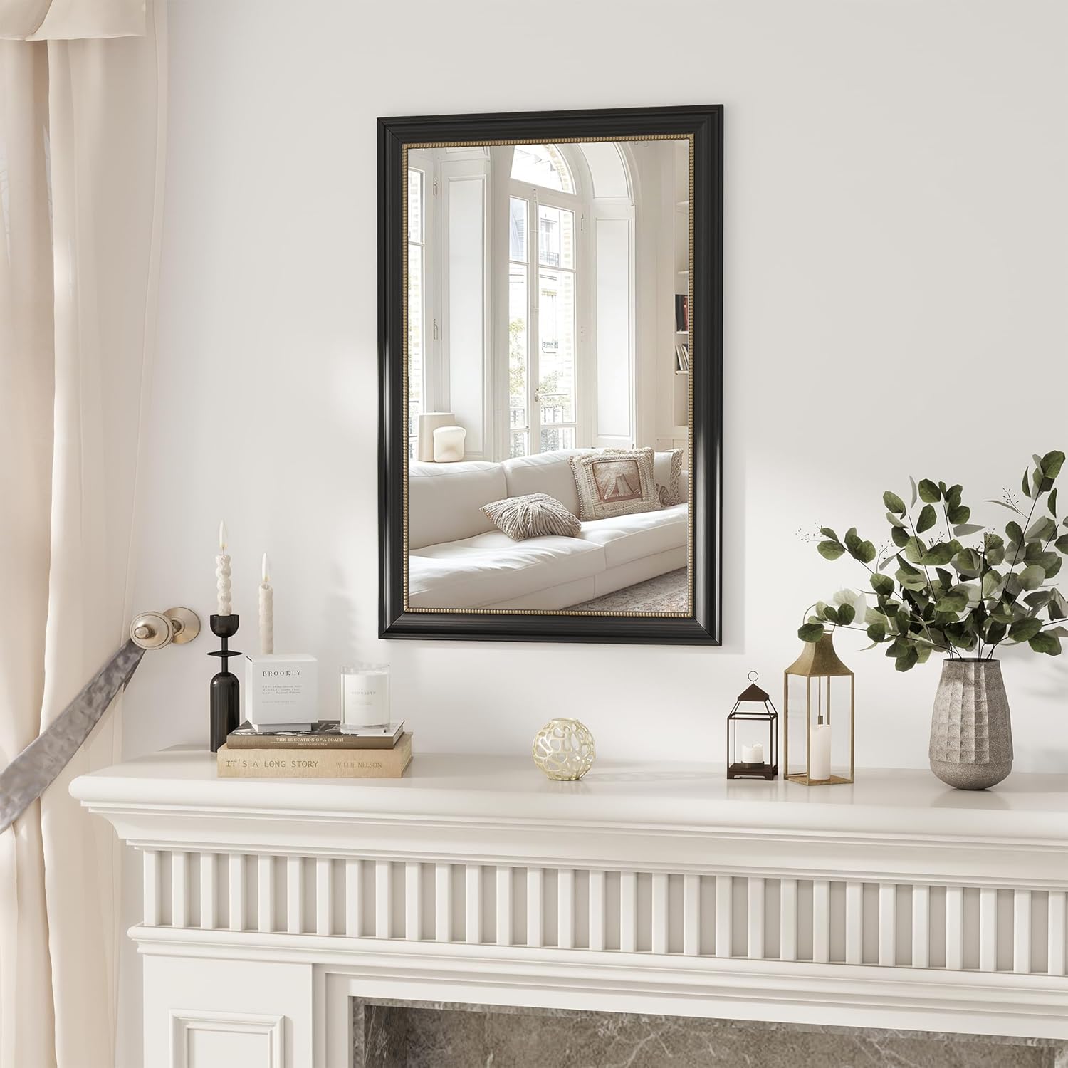 Rectangular Beige Wall Mirror — 36" — Rectangle - Black