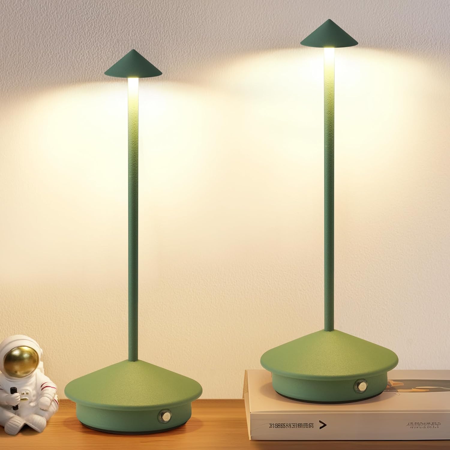 Cordless Modern Black Desk Lamp — Set of 2 — Green (2 Pack)