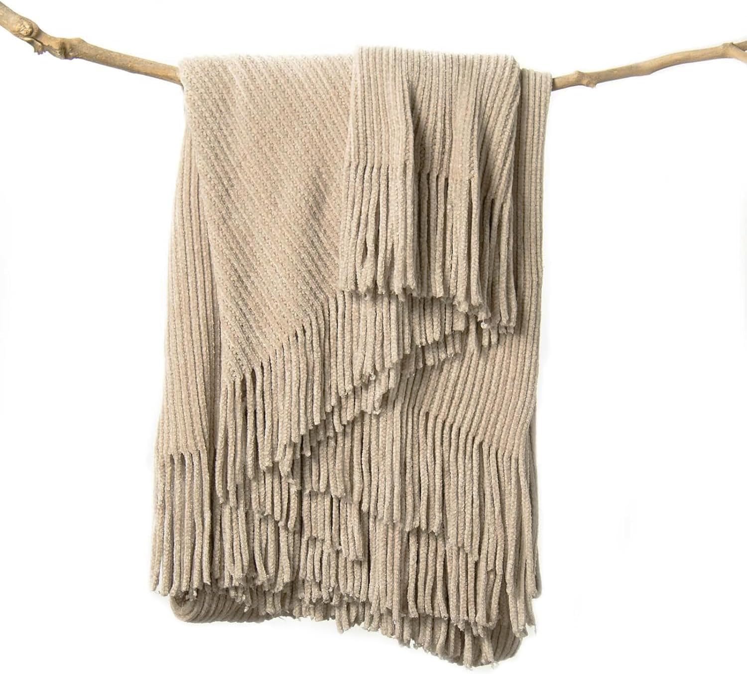 Chenille Boho Beige Throw Pillow — 60" — D-tan/Beige