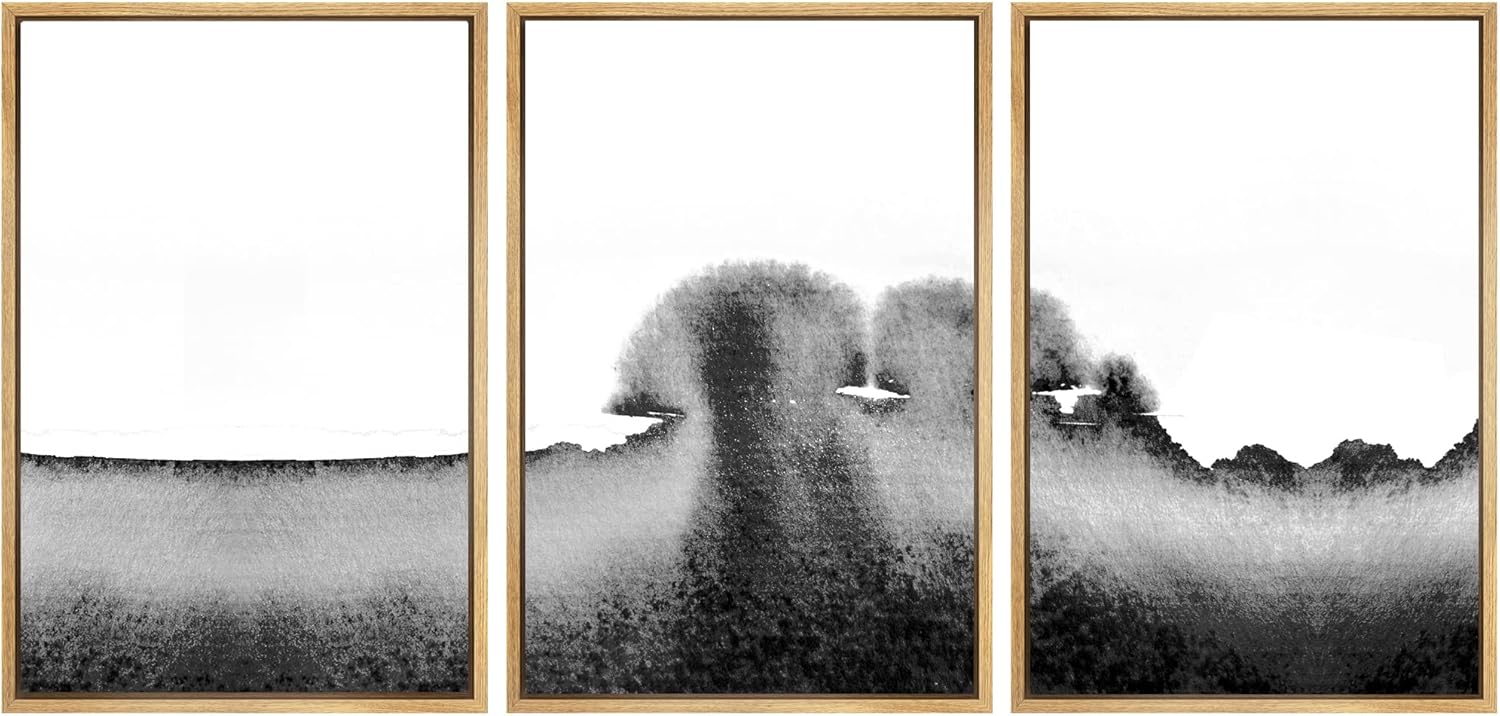 Framed Modern Green Wall Art — 16" — 24"x36"x3 Panels Natural