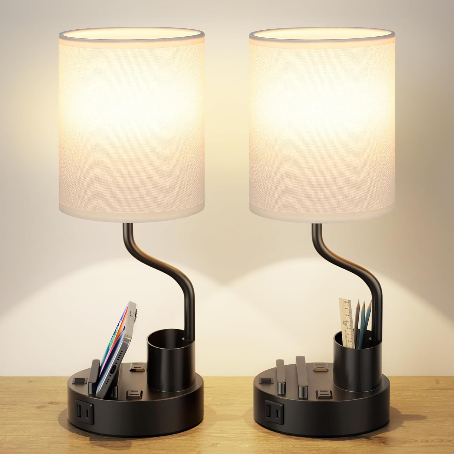 USB Beige Desk Lamp — Set of 2 — White