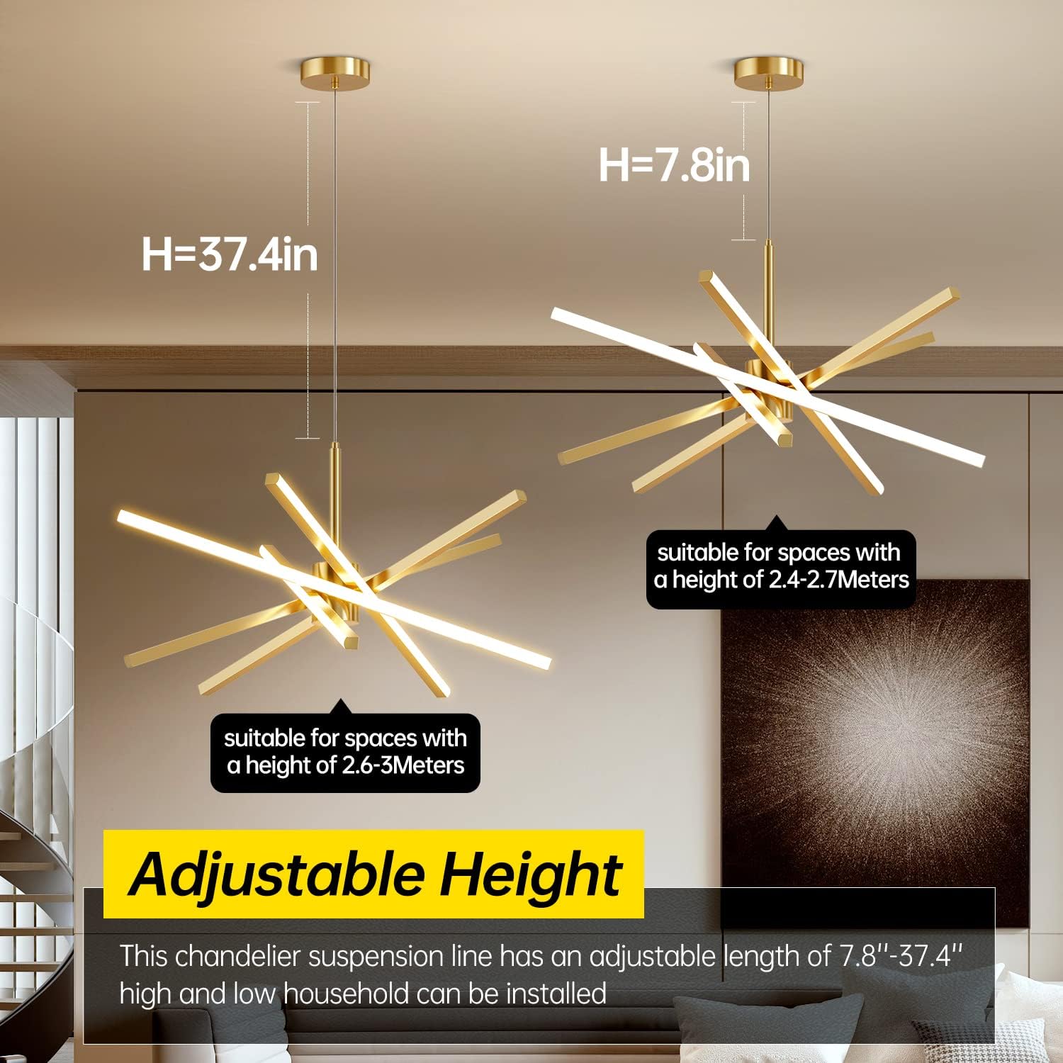 Dimmable Luxe Black Chandelier — 5" - View 5
