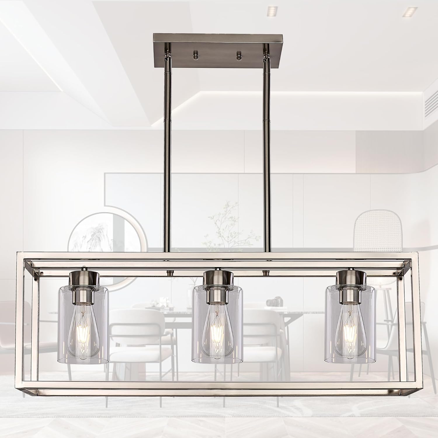 Vintage Farmhouse Black Chandelier — 4-Light — Brushed Nickel
