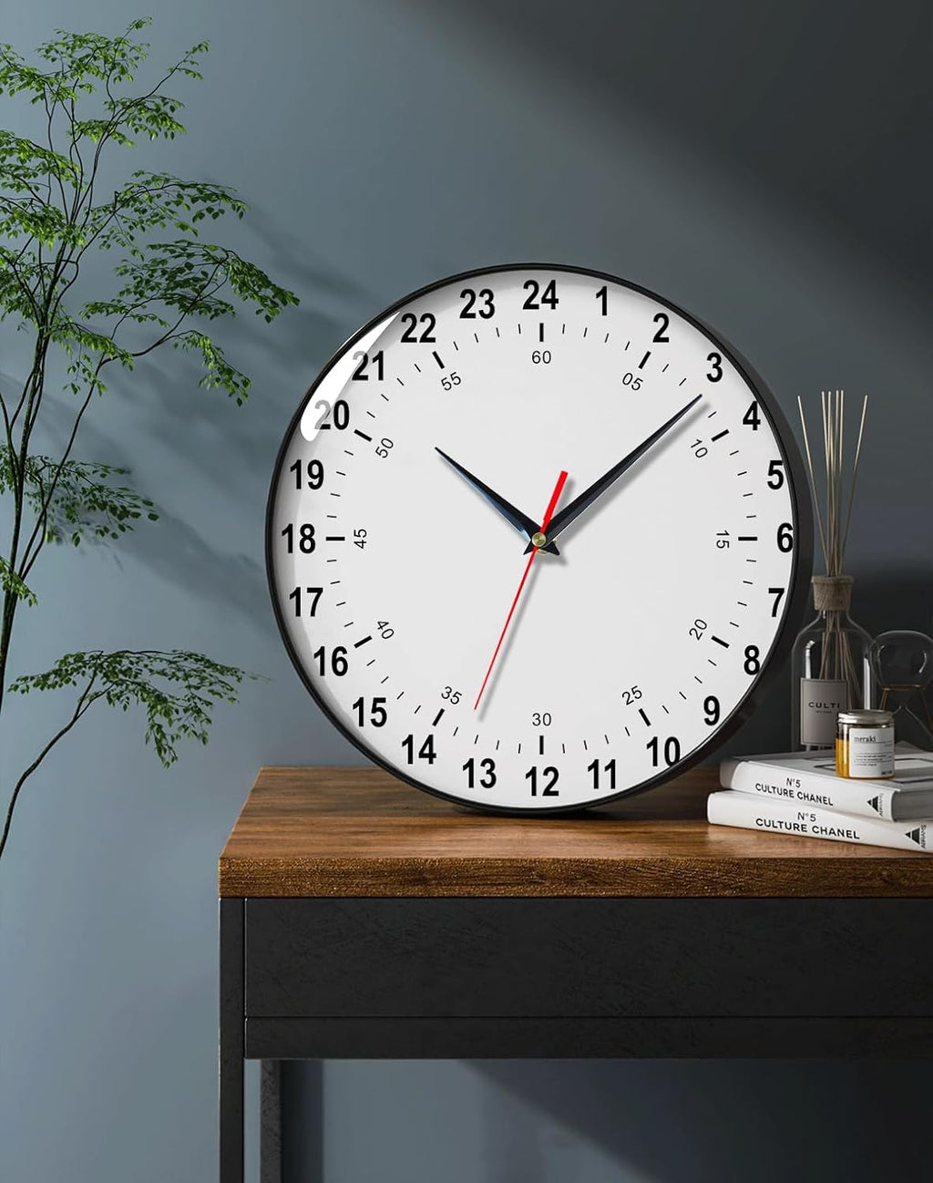 Round Modern Black Wall Clock — 12" - View 4