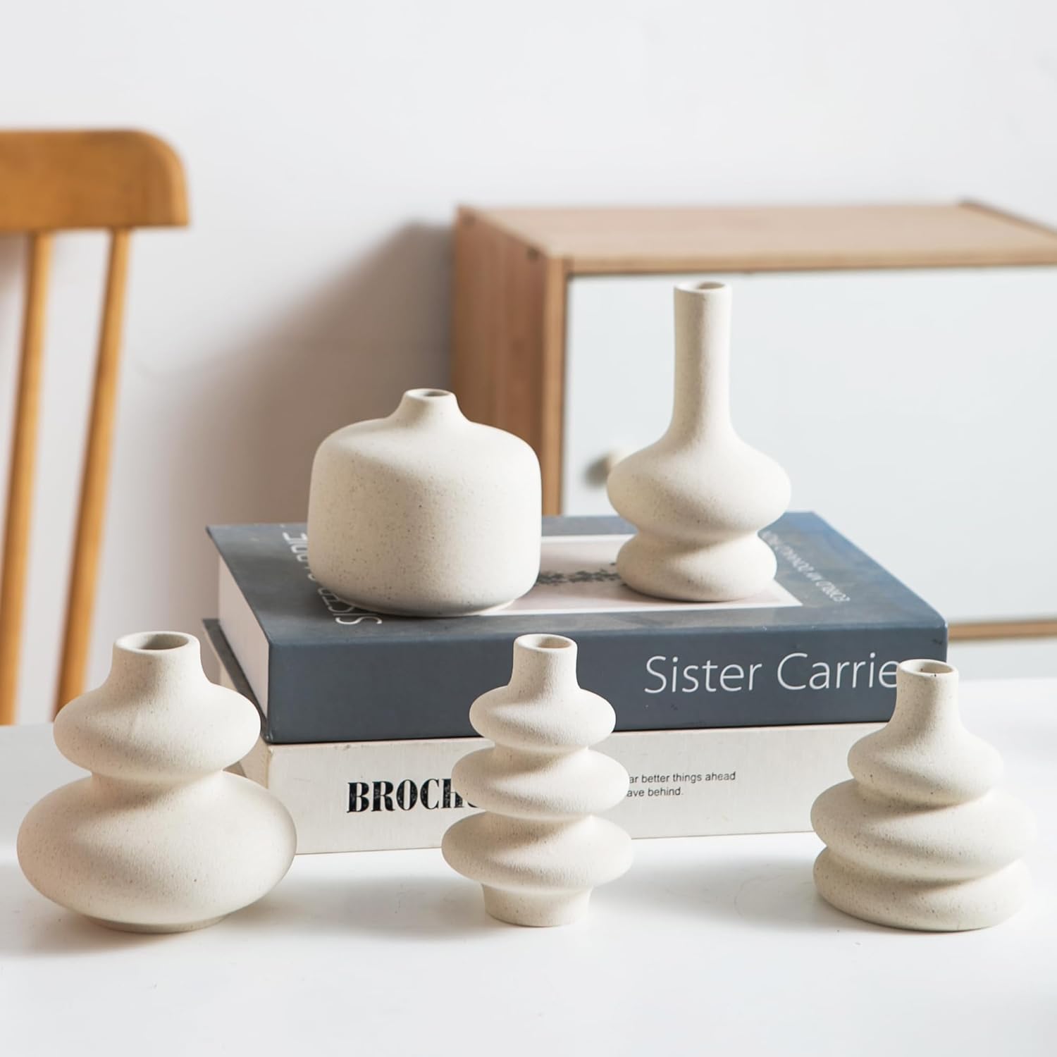 Boho Black Vase — Set of 12 — C-5pcs Matte White Vase