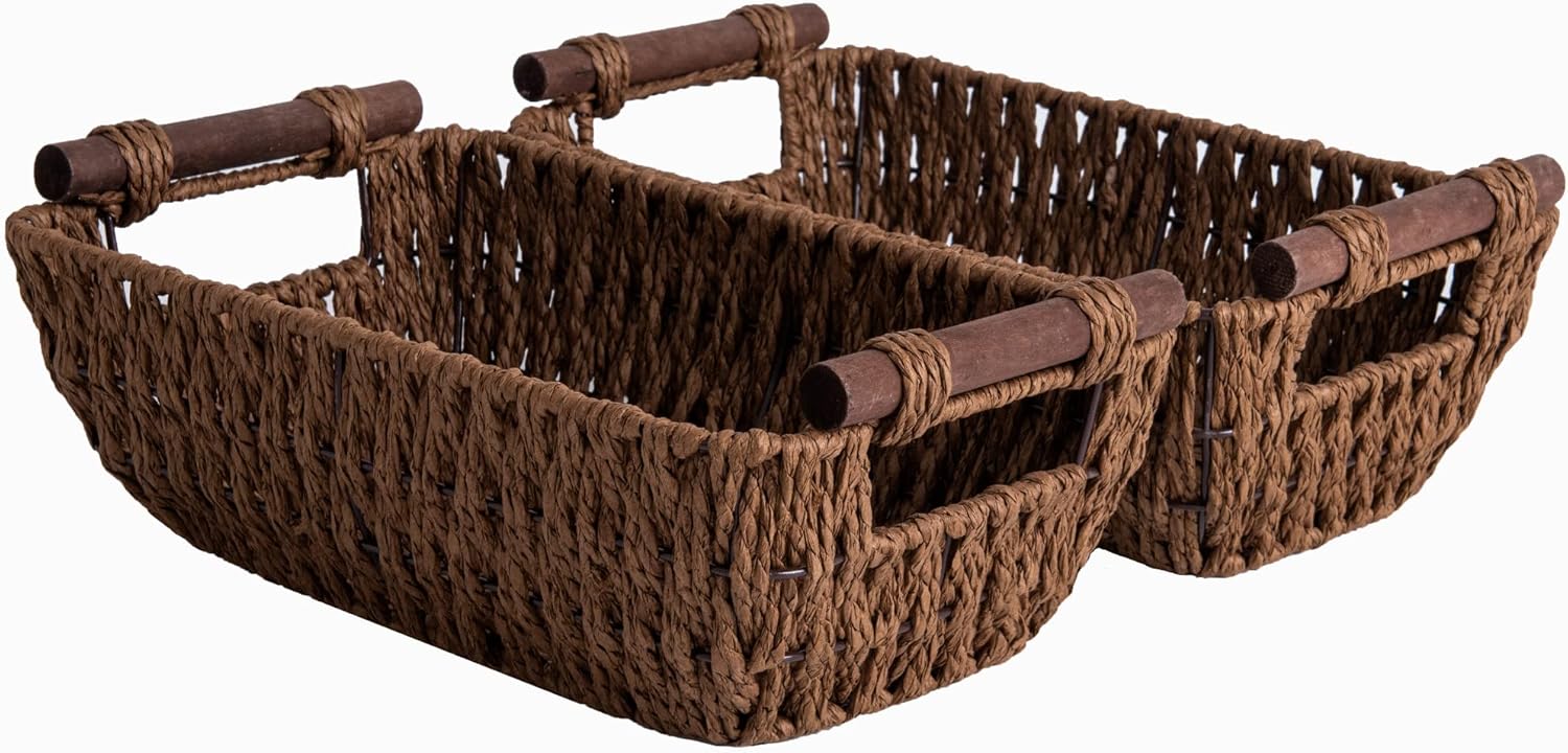 Hand-Woven Boho Beige Storage Basket — Dark Brown
