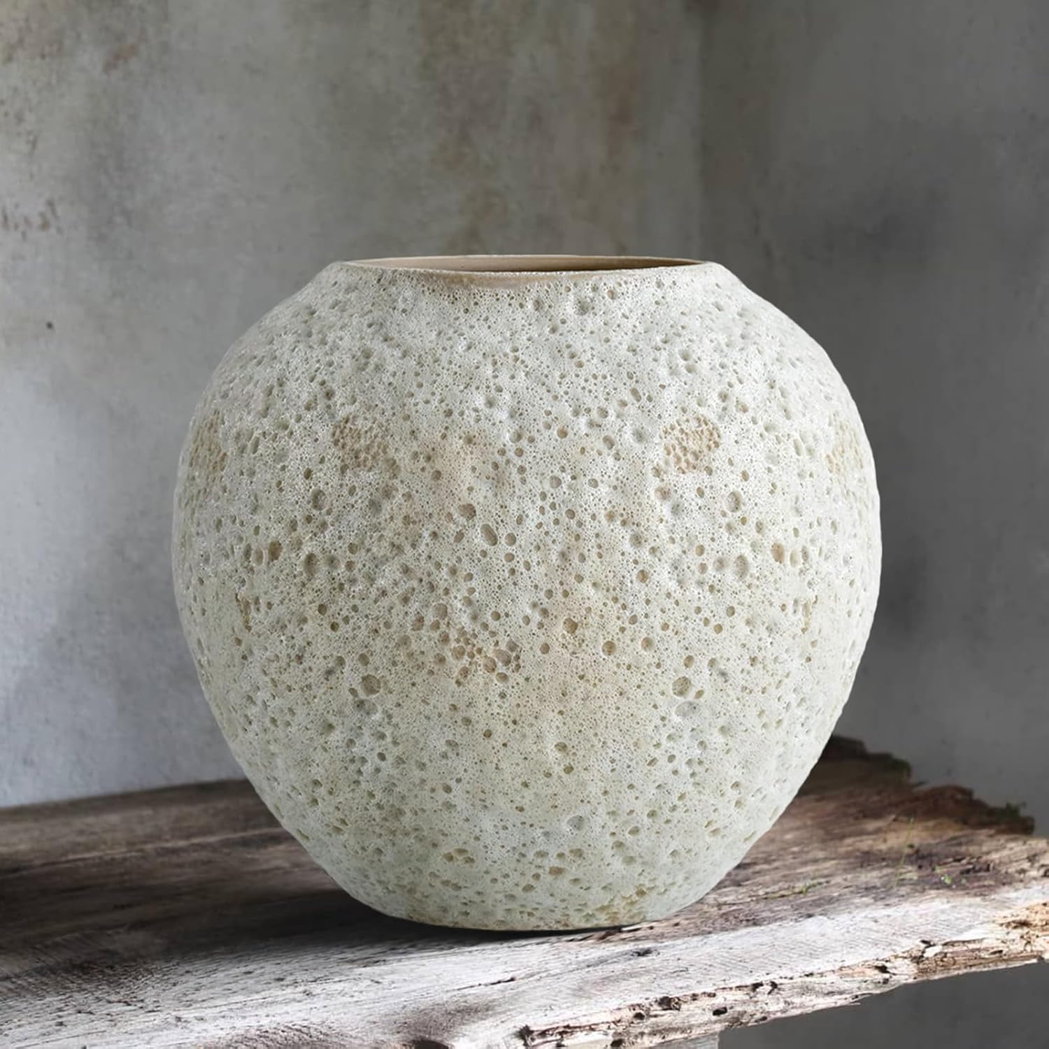 Farmhouse Beige Flower Vase — 7.87 In-rustic-white